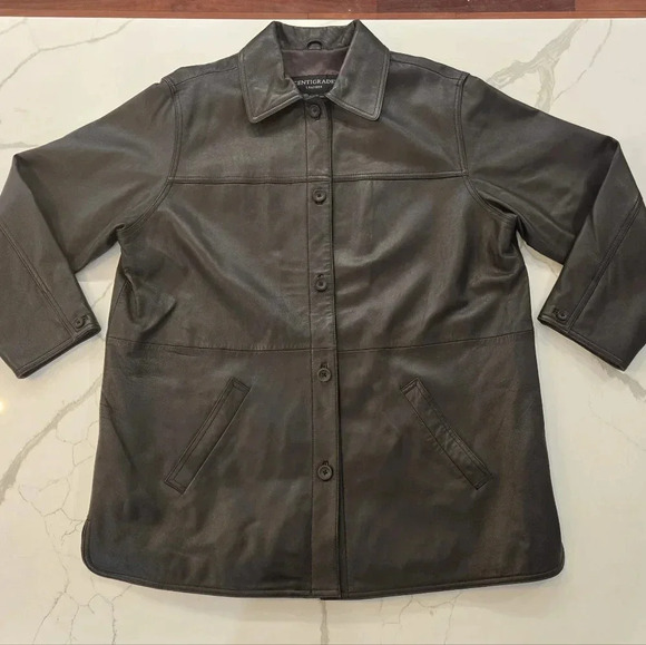 Vintage Centigrade Leather Button Down Shacket Shirt Jacket Brown Womens Size 1X - Picture 3 of 12